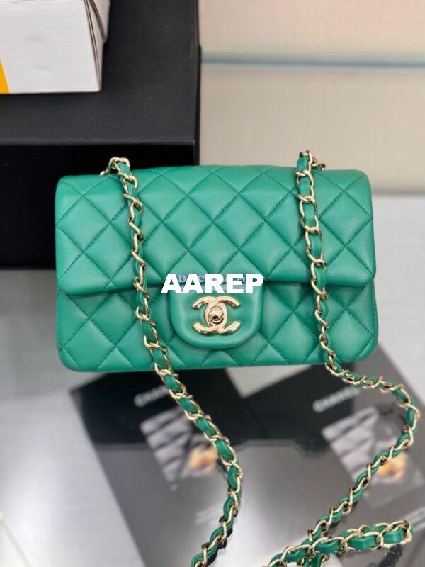 Replica Chanel Small Classic Flap CF Bag Lambskin Shining Light Gold Hardware 20cm in New Light Green 4