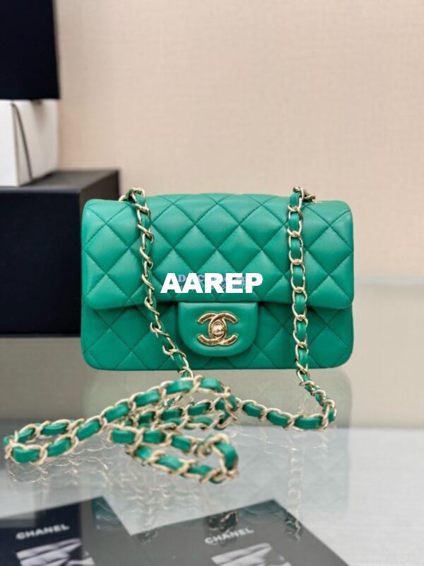 Replica Chanel Small Classic Flap CF Bag Lambskin Shining Light Gold Hardware 20cm in New Light Green 5