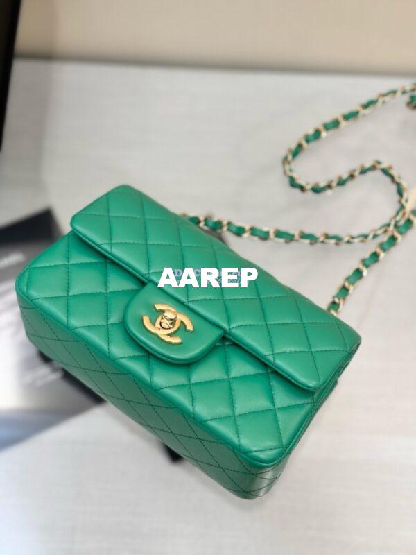 Replica Chanel Small Classic Flap CF Bag Lambskin Shining Light Gold Hardware 20cm in New Light Green 6