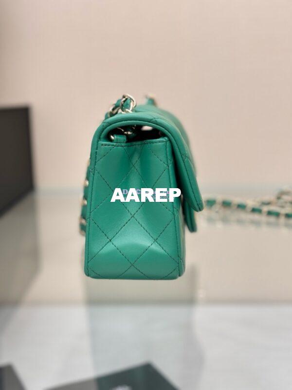 Replica Chanel Small Classic Flap CF Bag Lambskin Shining Light Gold Hardware 20cm in New Light Green 7
