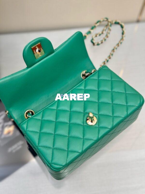 Replica Chanel Small Classic Flap CF Bag Lambskin Shining Light Gold Hardware 20cm in New Light Green 9