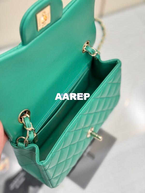 Replica Chanel Small Classic Flap CF Bag Lambskin Shining Light Gold Hardware 20cm in New Light Green 10