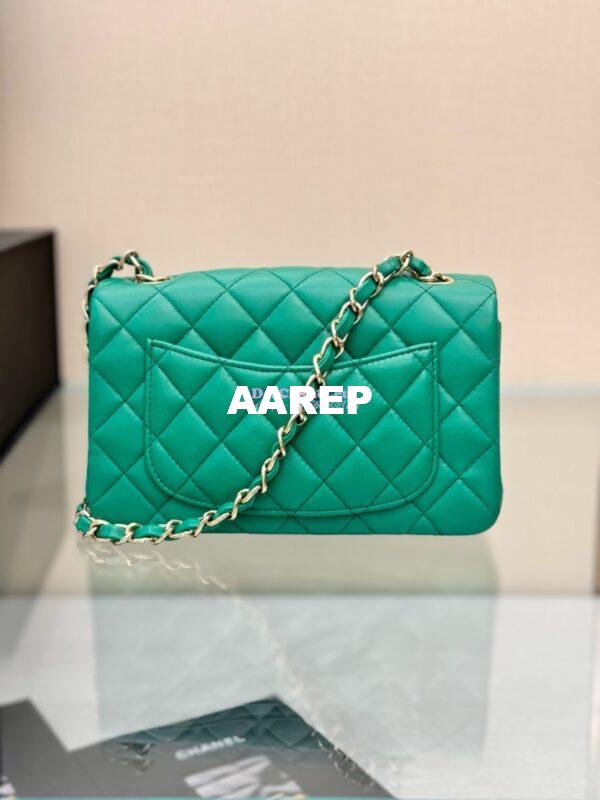Replica Chanel Small Classic Flap CF Bag Lambskin Shining Light Gold Hardware 20cm in New Light Green 13