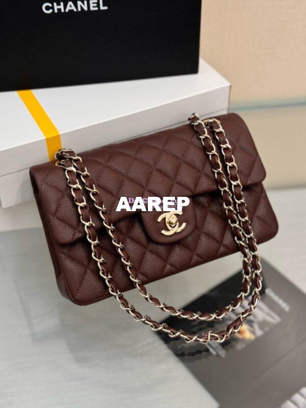 Replica Chanel Small Classic Double Flap Bag 23cm Grainy Caviar Dark Brown