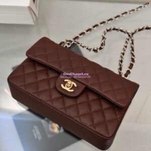 Replica Chanel Small Classic Double Flap Bag 23cm Grainy Caviar Dark Brown 2