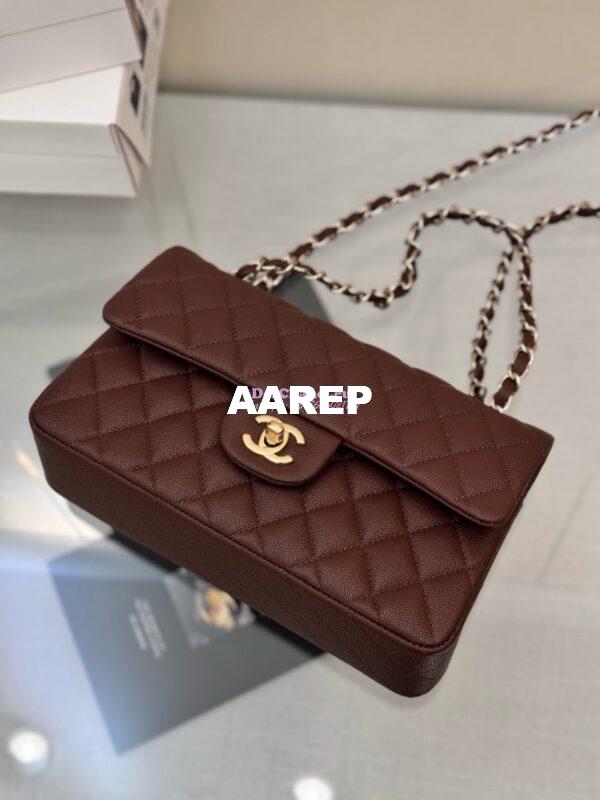 Replica Chanel Small Classic Double Flap Bag 23cm Grainy Caviar Dark Brown 2