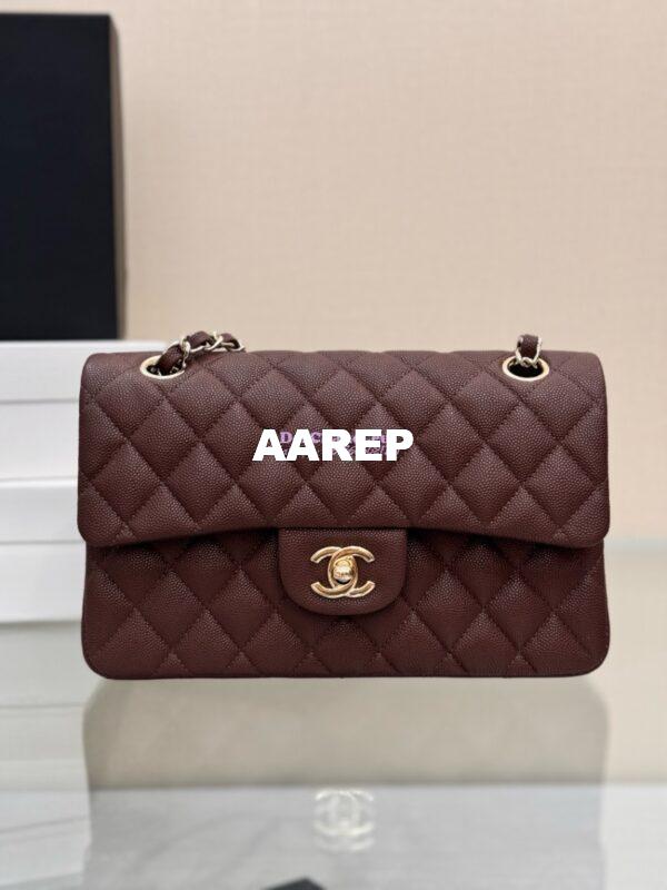 Replica Chanel Small Classic Double Flap Bag 23cm Grainy Caviar Dark Brown 3