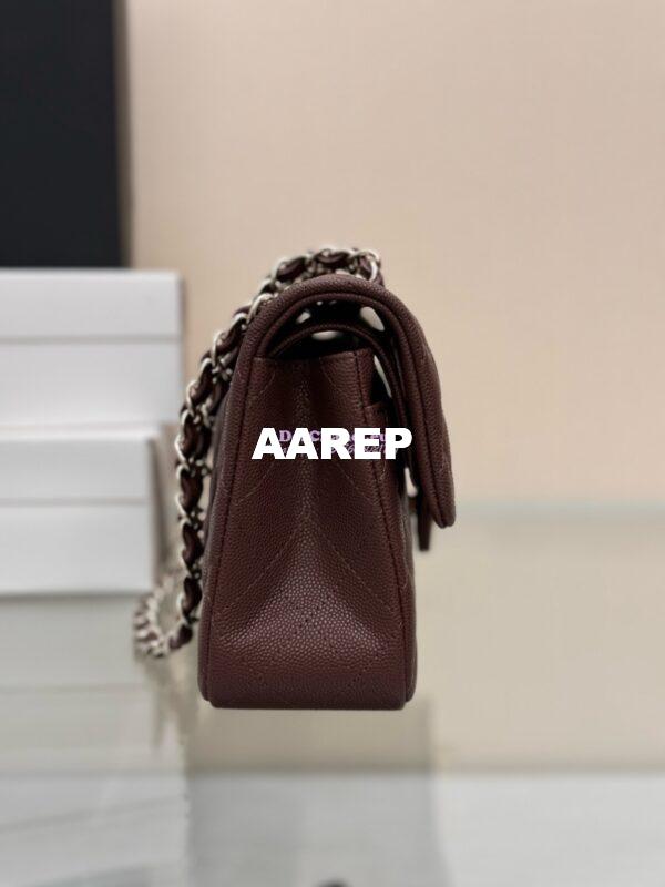Replica Chanel Small Classic Double Flap Bag 23cm Grainy Caviar Dark Brown 4