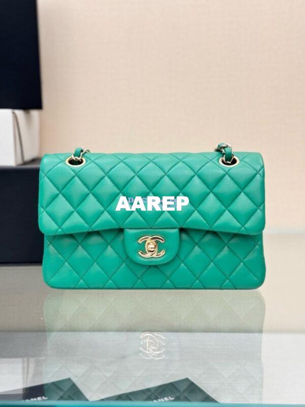Replica Chanel Small Classic Double Flap Bag 23cm Lambskin New Light Green 4