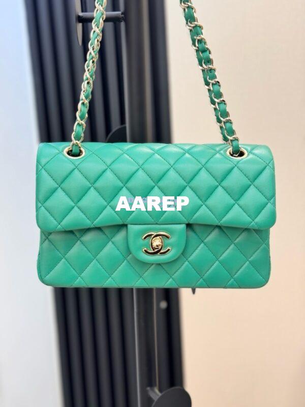 Replica Chanel Small Classic Double Flap Bag 23cm Lambskin New Light Green 5