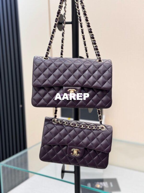 Replica Chanel CF 1112 Classic Flap Bag Qulited Lambskin with Light Gold Hardware in Dark Purple 4