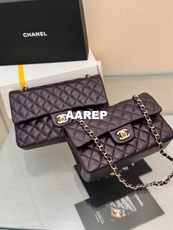 Replica Chanel CF 1112 Classic Flap Bag Qulited Lambskin with Light Gold Hardware in Dark Purple 6