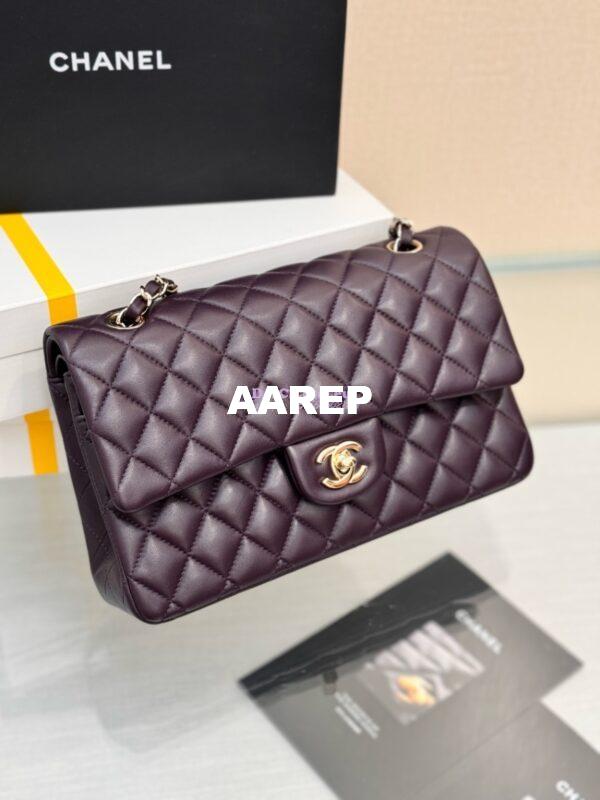 Replica Chanel CF 1112 Classic Flap Bag Qulited Lambskin with Light Gold Hardware in Dark Purple 7