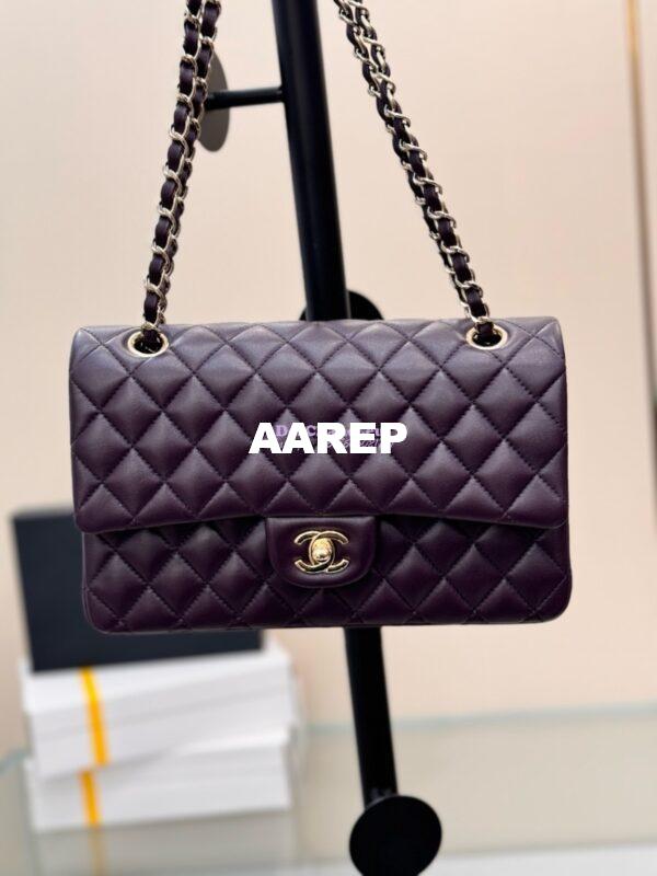 Replica Chanel CF 1112 Classic Flap Bag Qulited Lambskin with Light Gold Hardware in Dark Purple 8