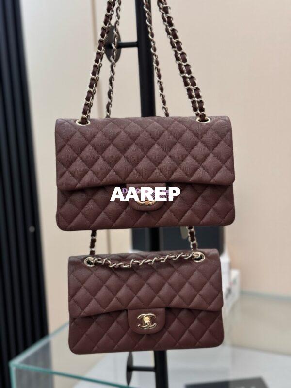 Replica Chanel CF 1112 Classic Flap Bag Qulited Grainy Caviar with Light Gold Hardware in Dark Brown 3