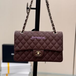 Replica Chanel CF 1112 Classic Flap Bag Qulited Grainy Caviar with Light Gold Hardware in Dark Brown 2