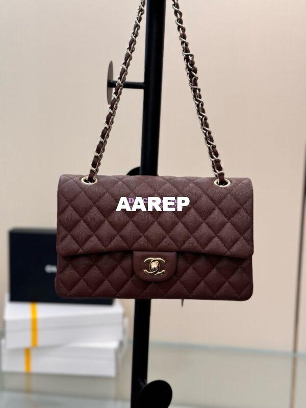 Replica Chanel CF 1112 Classic Flap Bag Qulited Grainy Caviar with Light Gold Hardware in Dark Brown 4