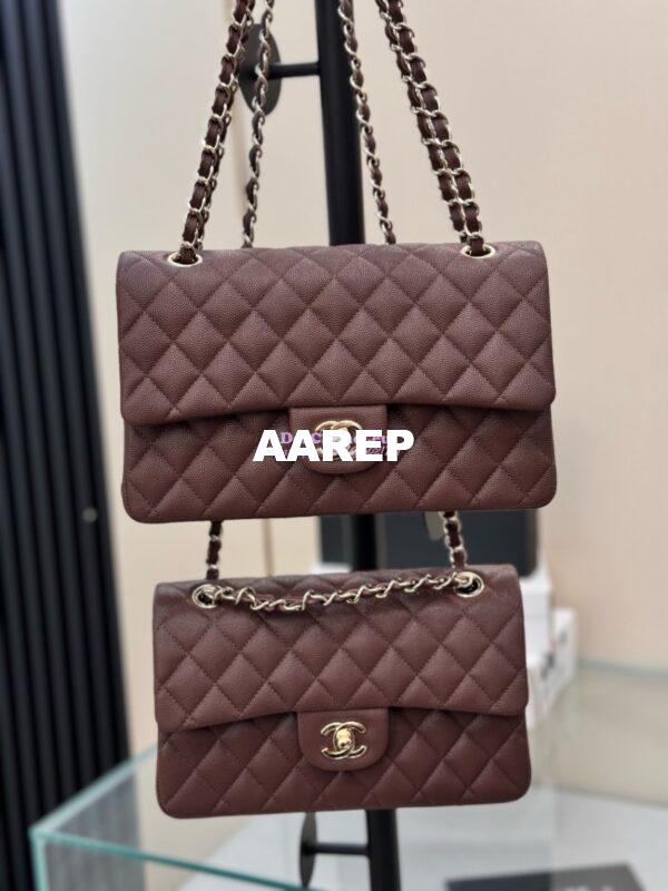 Replica Chanel CF 1112 Classic Flap Bag Qulited Grainy Caviar with Light Gold Hardware in Dark Brown 5