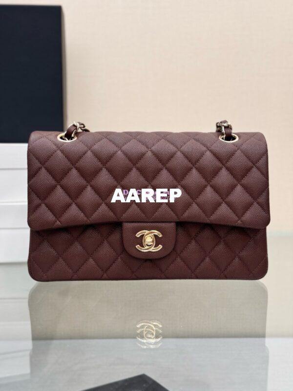 Replica Chanel CF 1112 Classic Flap Bag Qulited Grainy Caviar with Light Gold Hardware in Dark Brown 6
