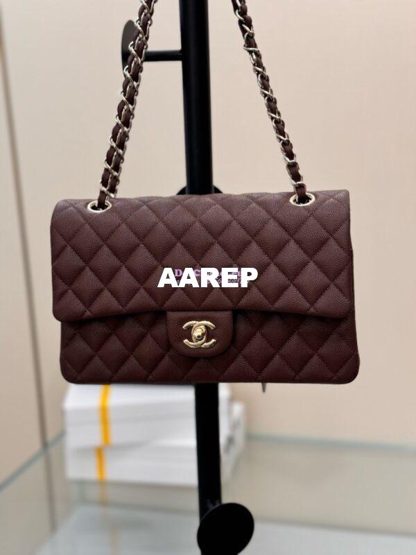 Replica Chanel CF 1112 Classic Flap Bag Qulited Grainy Caviar with Light Gold Hardware in Dark Brown 7