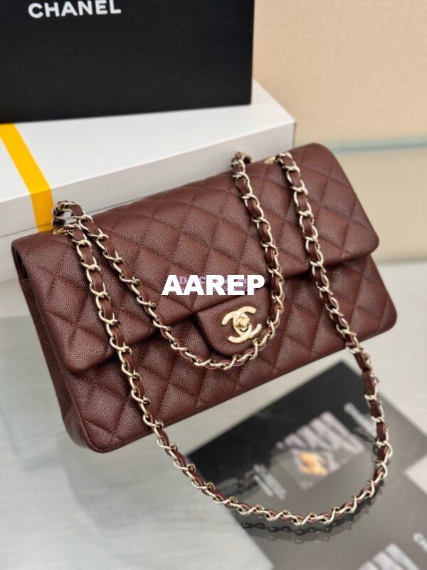 Replica Chanel CF 1112 Classic Flap Bag Qulited Grainy Caviar with Light Gold Hardware in Dark Brown 8