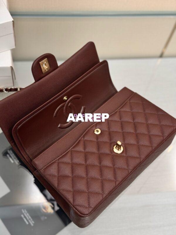Replica Chanel CF 1112 Classic Flap Bag Qulited Grainy Caviar with Light Gold Hardware in Dark Brown 9