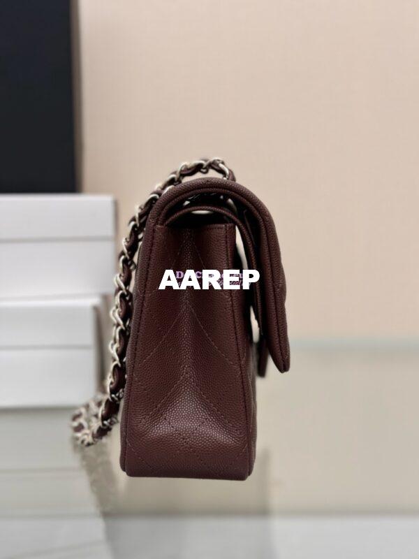 Replica Chanel CF 1112 Classic Flap Bag Qulited Grainy Caviar with Light Gold Hardware in Dark Brown 10
