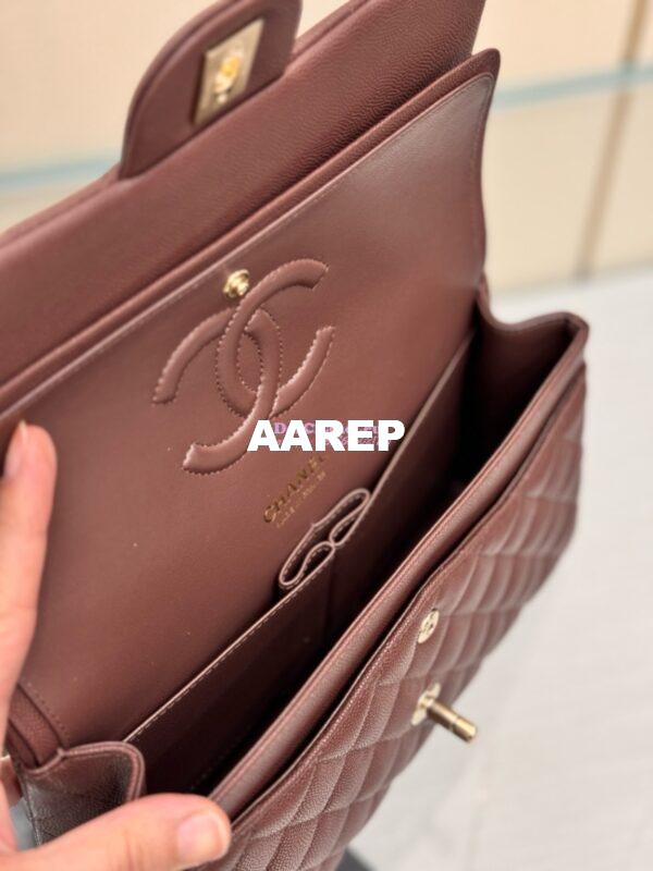 Replica Chanel CF 1112 Classic Flap Bag Qulited Grainy Caviar with Light Gold Hardware in Dark Brown 12