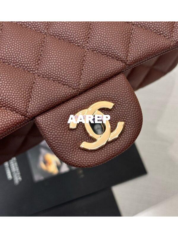 Replica Chanel CF 1112 Classic Flap Bag Qulited Grainy Caviar with Light Gold Hardware in Dark Brown 13