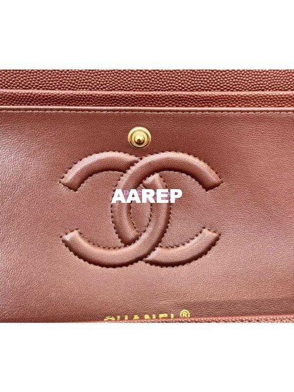 Replica Chanel CF 1112 Classic Flap Bag Qulited Grainy Caviar with Light Gold Hardware in Dark Brown 14