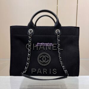 Replica Chanel Deauville Mixed Fibers With Pearl Shopping Bag A66941 Black