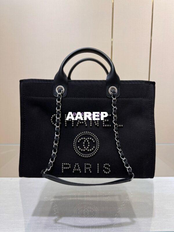 Replica Chanel Deauville Mixed Fibers With Pearl Shopping Bag A66941 Black