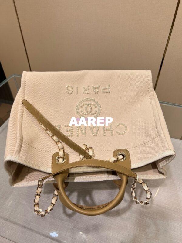 Replica Chanel Deauville Mixed Fibers With Pearl Shopping Bag A66941 Beige