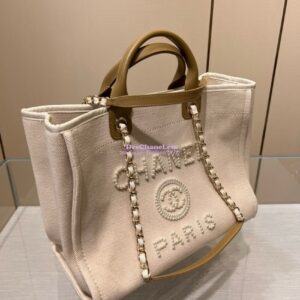 Replica Chanel Deauville Mixed Fibers With Pearl Shopping Bag A66941 Beige 2