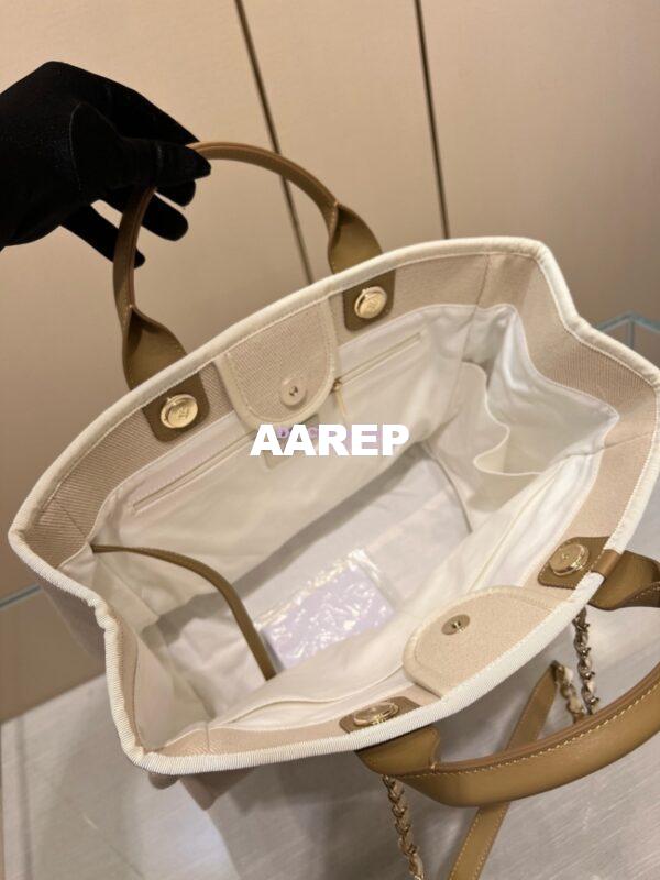 Replica Chanel Deauville Mixed Fibers With Pearl Shopping Bag A66941 Beige 9