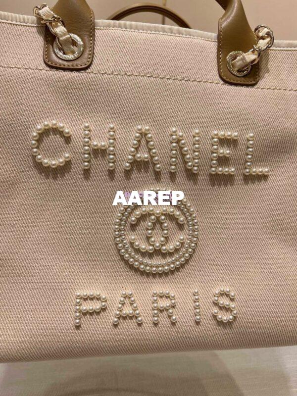 Replica Chanel Deauville Mixed Fibers With Pearl Shopping Bag A66941 Beige 13