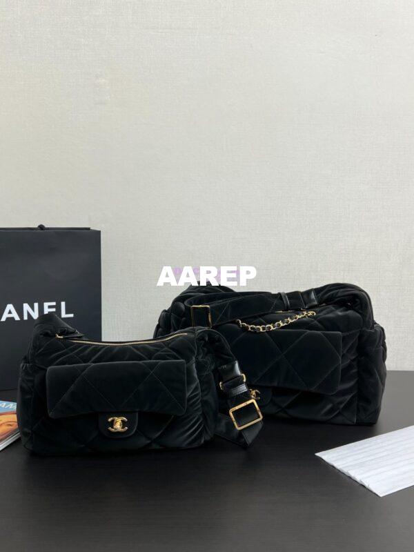 Replica Chanel 24N Coco Neige Large Hobo Bag Velvet Nylon P77398 Versatile Ski Limited Collection