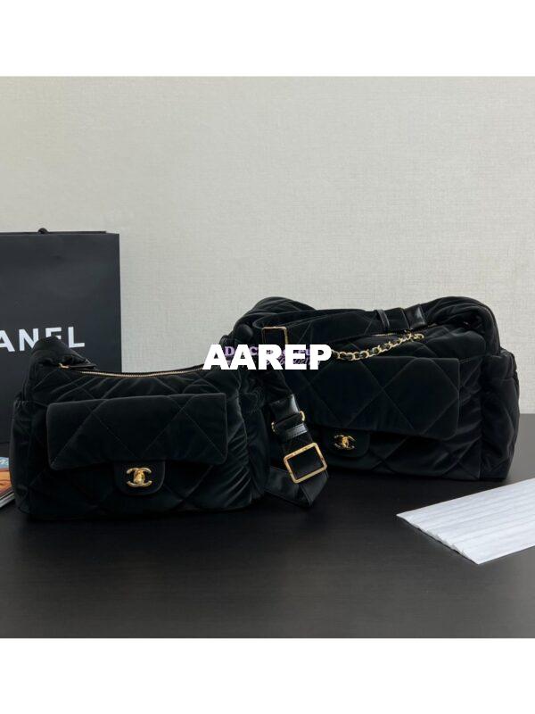 Replica Chanel 24N Coco Neige Large Hobo Bag Velvet Nylon P77398 Versatile Ski Limited Collection 2