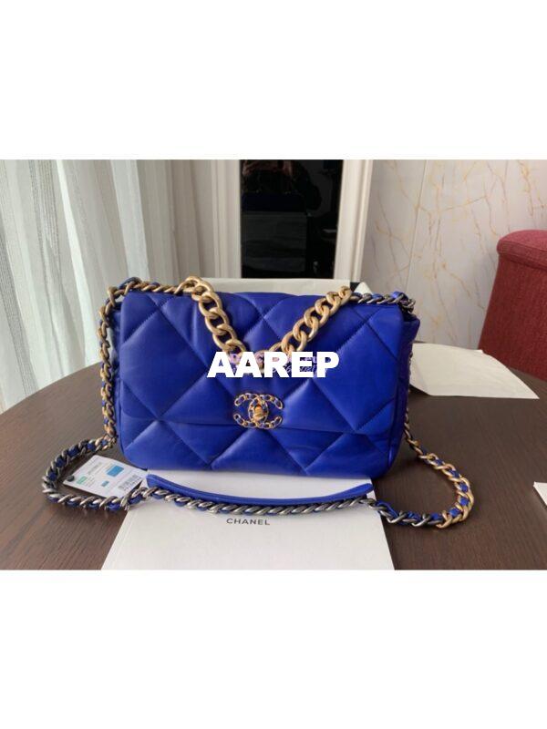 Replica Chanel 19 Large Flap Bag AS1161 Lambskin Cobalt Blue 4