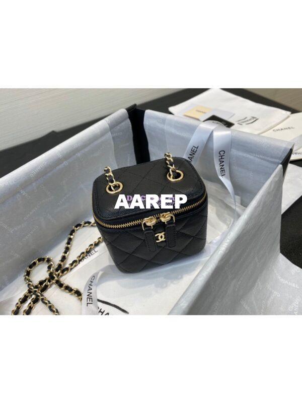 Replica Chanel Mini Vanity With Classic Chain in Grained Calfskin AP1340 Black 7