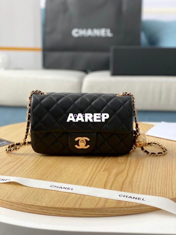 Replica Chanel Lambskin Charm Strap Flap Bag AS1787 Black