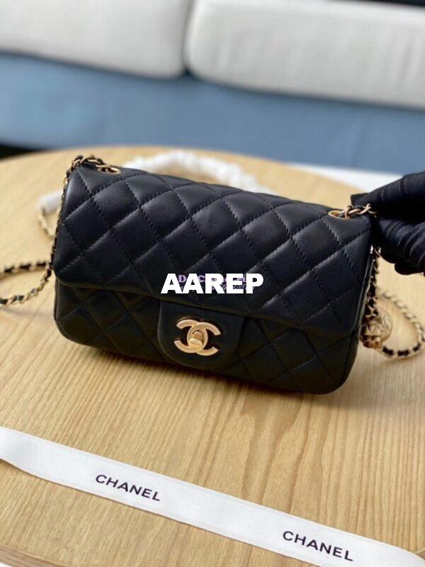 Replica Chanel Lambskin Charm Strap Flap Bag AS1787 Black 2