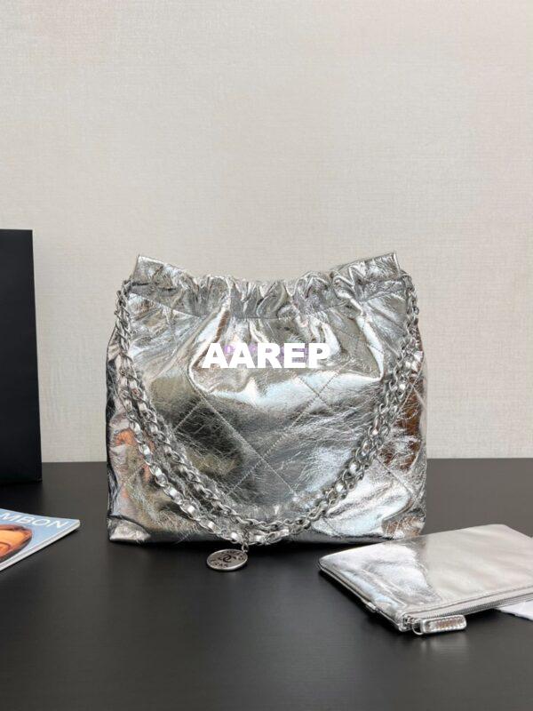 Replica Chanel 22 Handbag Metallic Calfskin & Silver Metal AS3260 AS3261 Metallic Silver 10