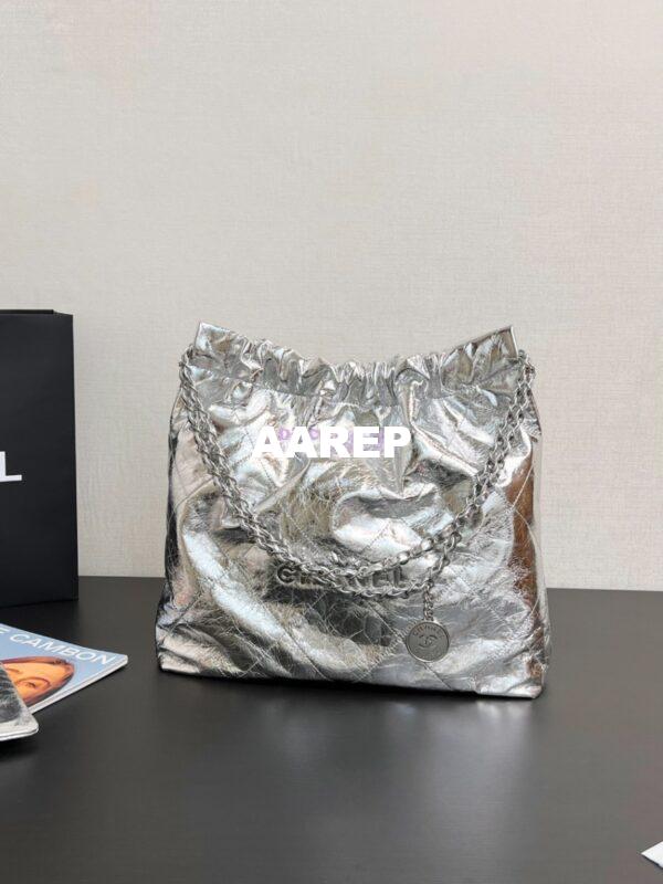 Replica Chanel 22 Handbag Metallic Calfskin & Silver Metal AS3260 AS3261 Metallic Silver 12