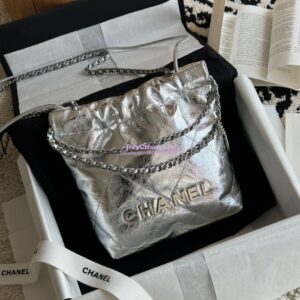 Replica Chanel Mini 22 Handbag Metallic Calfskin & Silver Metal AS3980 Metallic Silver