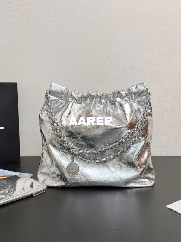 Replica Chanel 22 Handbag Metallic Calfskin & Silver Metal AS3260 AS3261 Metallic Silver 20