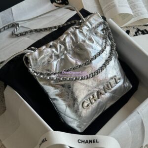 Replica Chanel Mini 22 Handbag Metallic Calfskin & Silver Metal AS3980 Metallic Silver 2