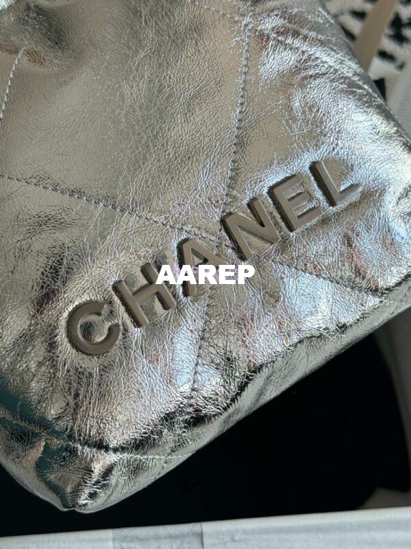 Replica Chanel Mini 22 Handbag Metallic Calfskin & Silver Metal AS3980 Metallic Silver 3