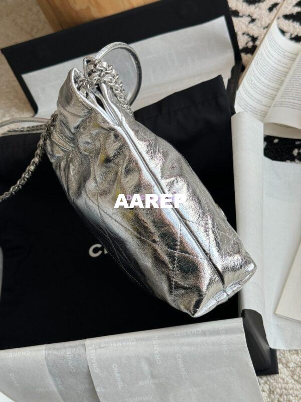 Replica Chanel Mini 22 Handbag Metallic Calfskin & Silver Metal AS3980 Metallic Silver 4