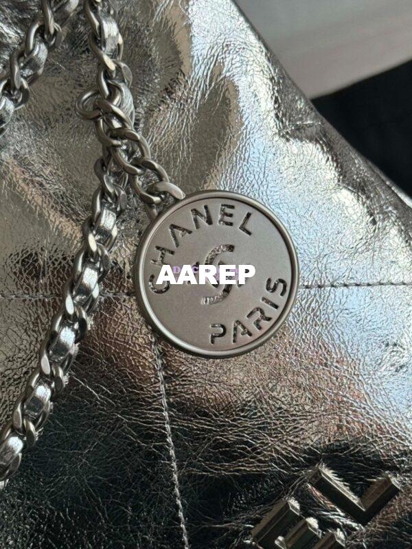 Replica Chanel Mini 22 Handbag Metallic Calfskin & Silver Metal AS3980 Metallic Silver 5